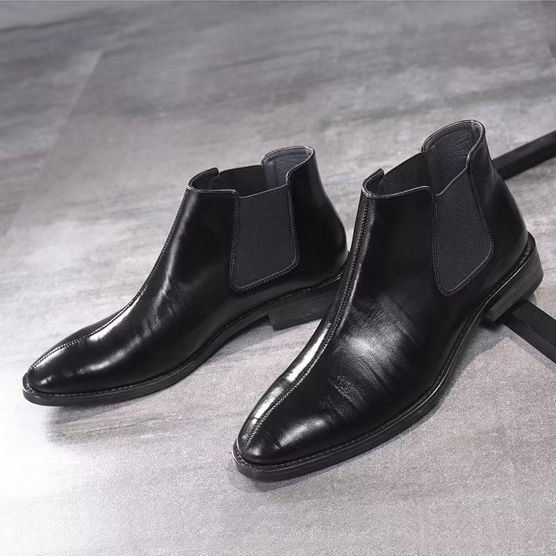 Botas Masculinas Com Bico Pontudo Em Relevo Chelsea - Preto