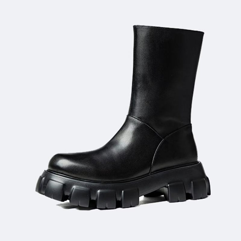 Botas Masculinas Com Bico Redondo E Cano Curto - Preto