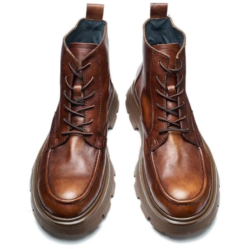 Botas Masculinas Com Bico Redondo E Elegantes Cadarço - Café