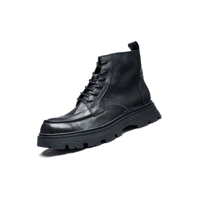 Botas Masculinas Com Bico Redondo E Elegantes Cadarço - Preto