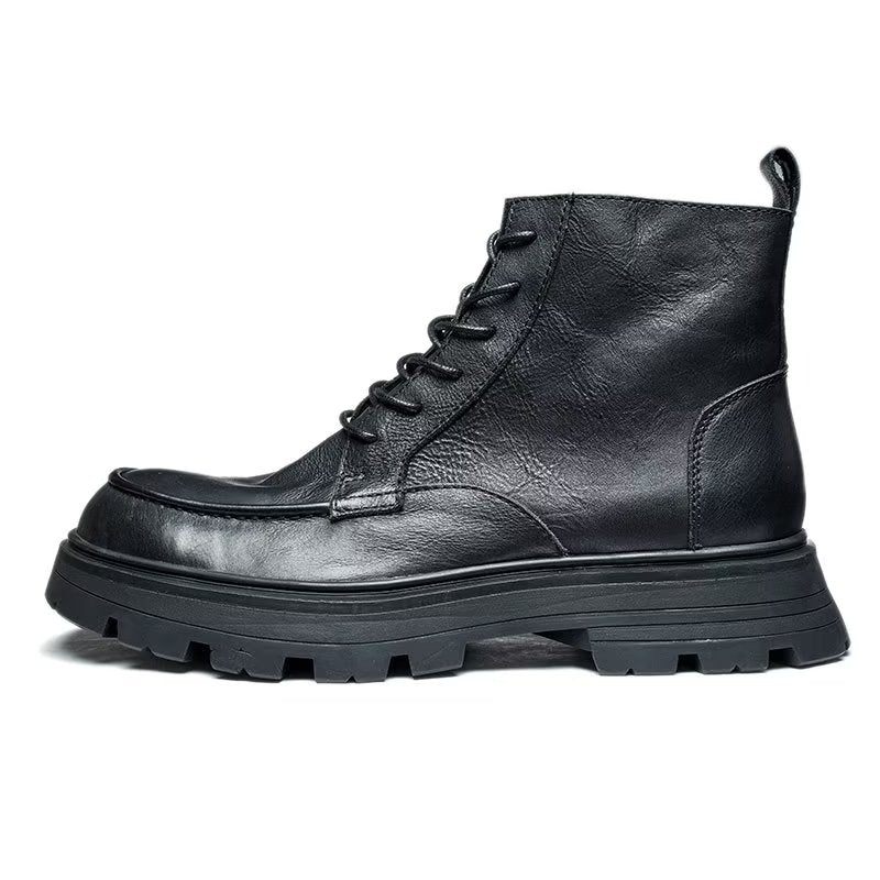 Botas Masculinas Com Bico Redondo E Elegantes Cadarço - Preto