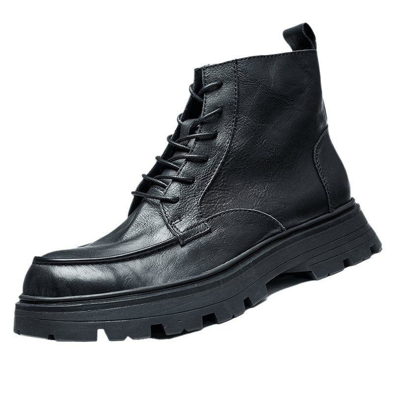 Botas Masculinas Com Bico Redondo E Elegantes Cadarço - Preto