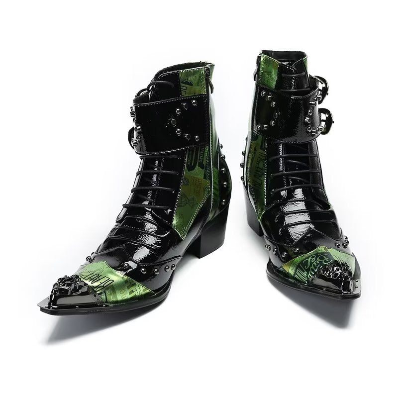 Botas Masculinas Com Design Elegante E Bico Fino - Verde