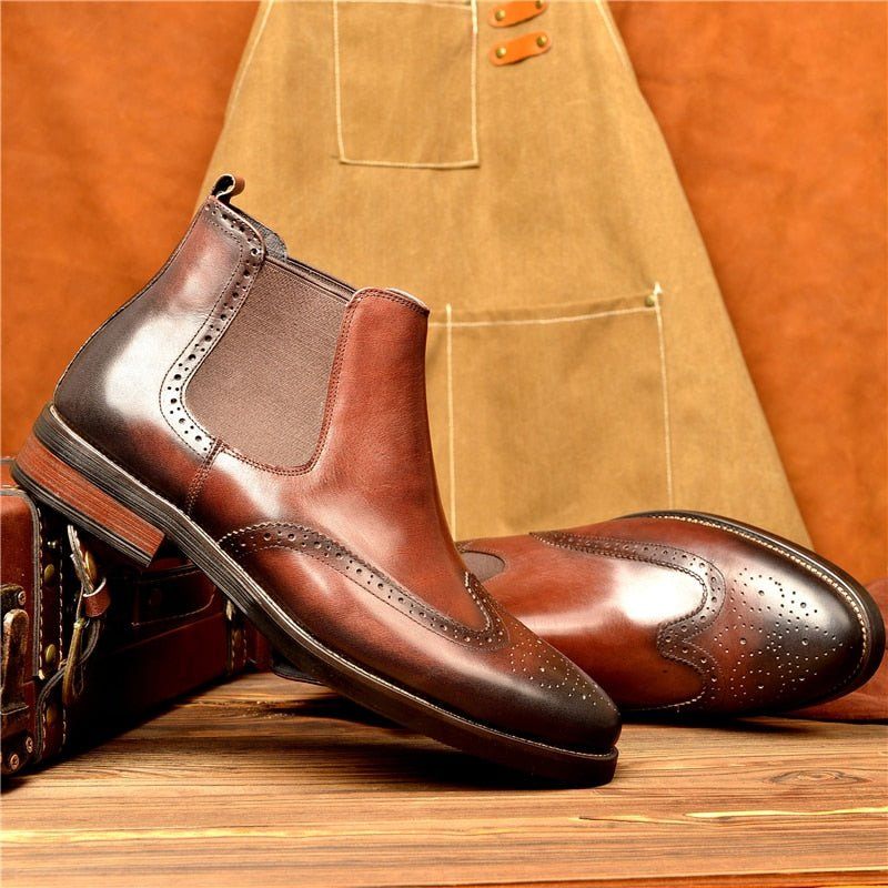 Botas Masculinas Com Deslizamento Plano Em Botins Grife - Café