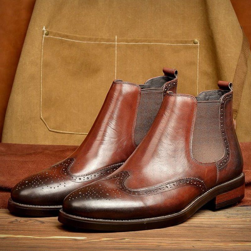 Botas Masculinas Com Deslizamento Plano Em Botins Grife - Café