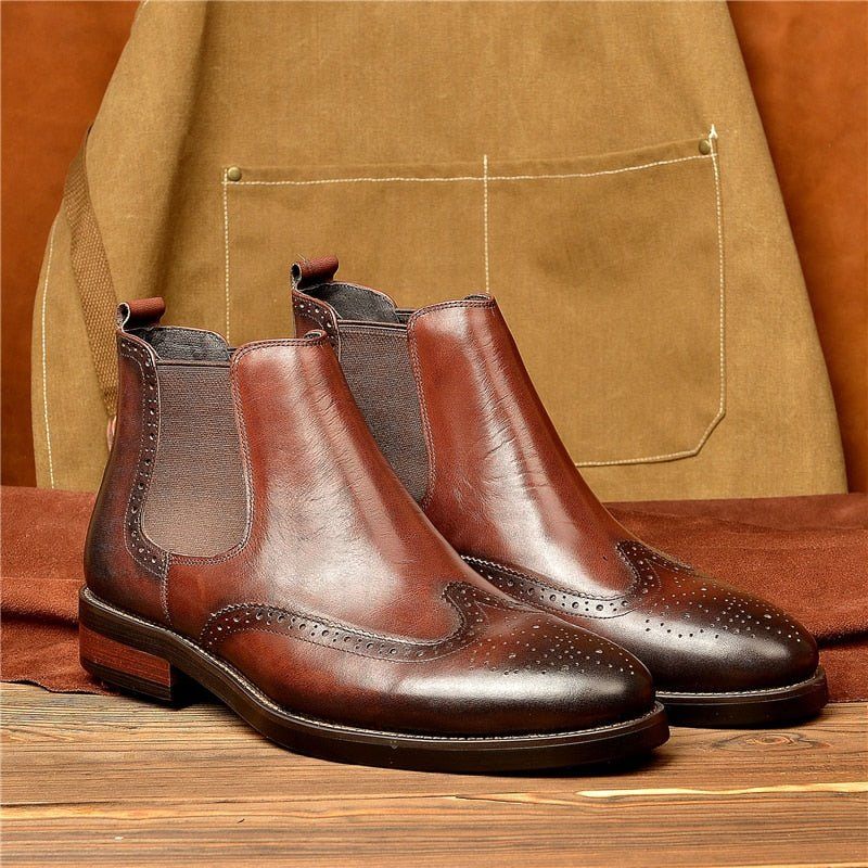 Botas Masculinas Com Deslizamento Plano Em Botins Grife - Café