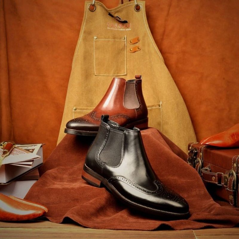 Botas Masculinas Com Deslizamento Plano Em Botins Grife - Café