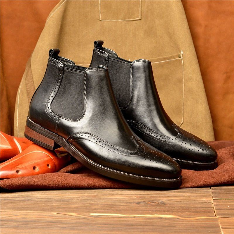 Botas Masculinas Com Deslizamento Plano Em Botins Grife - Preto