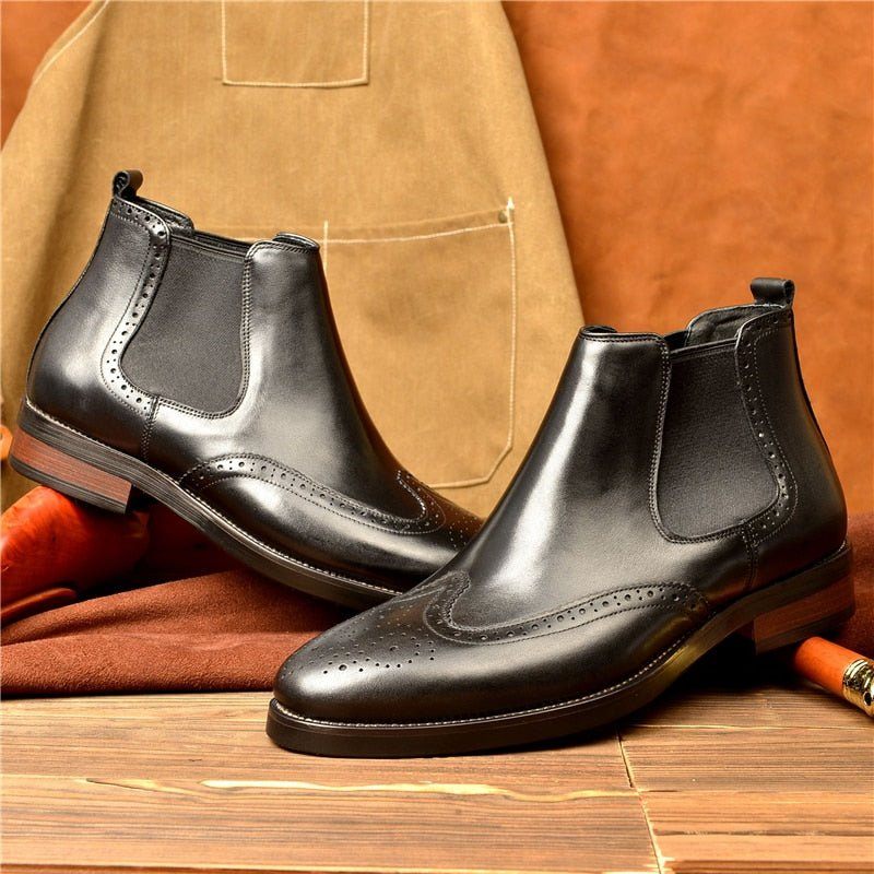 Botas Masculinas Com Deslizamento Plano Em Botins Grife - Preto