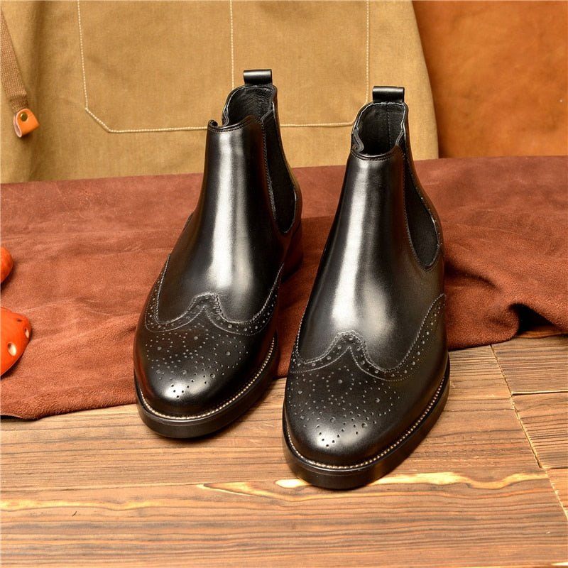 Botas Masculinas Com Deslizamento Plano Em Botins Grife - Preto