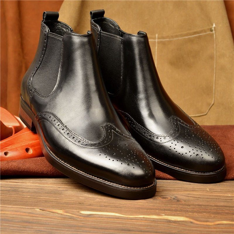 Botas Masculinas Com Deslizamento Plano Em Botins Grife - Preto