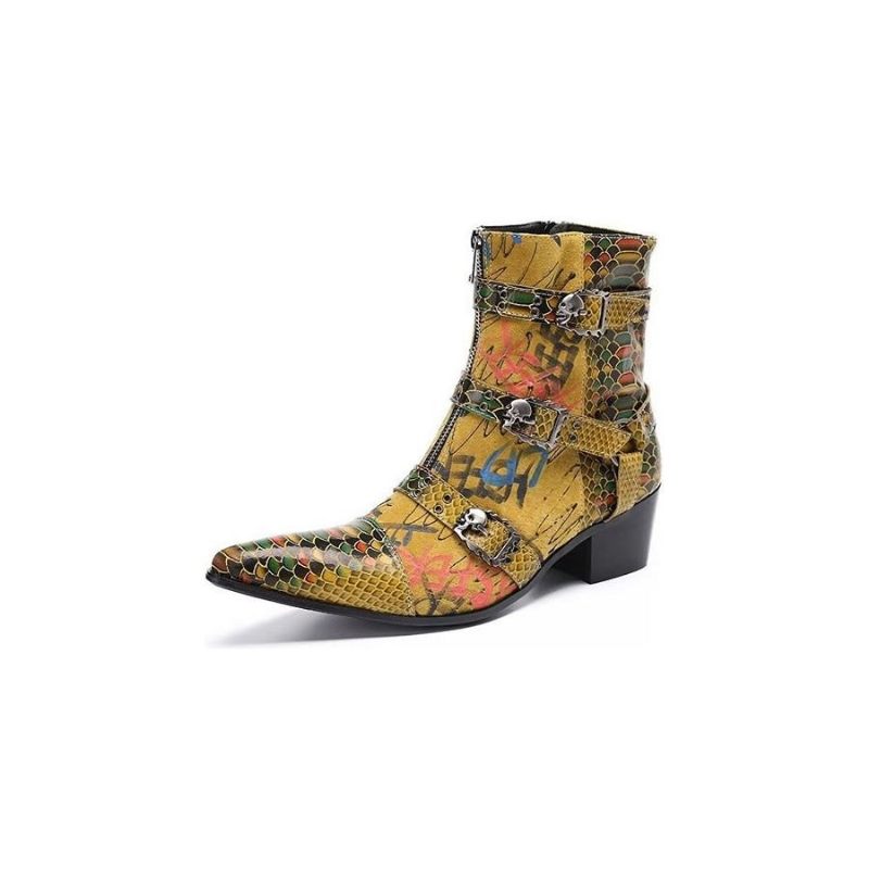 Botas Masculinas Com Estampa Sociais Couro - Ouro