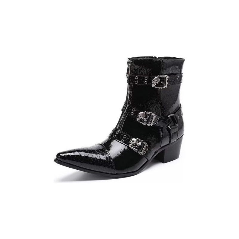 Botas Masculinas Com Estampa Sociais Couro - Preto