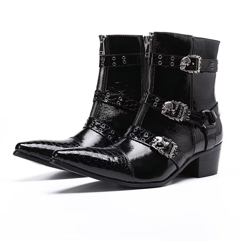 Botas Masculinas Com Estampa Sociais Couro - Preto