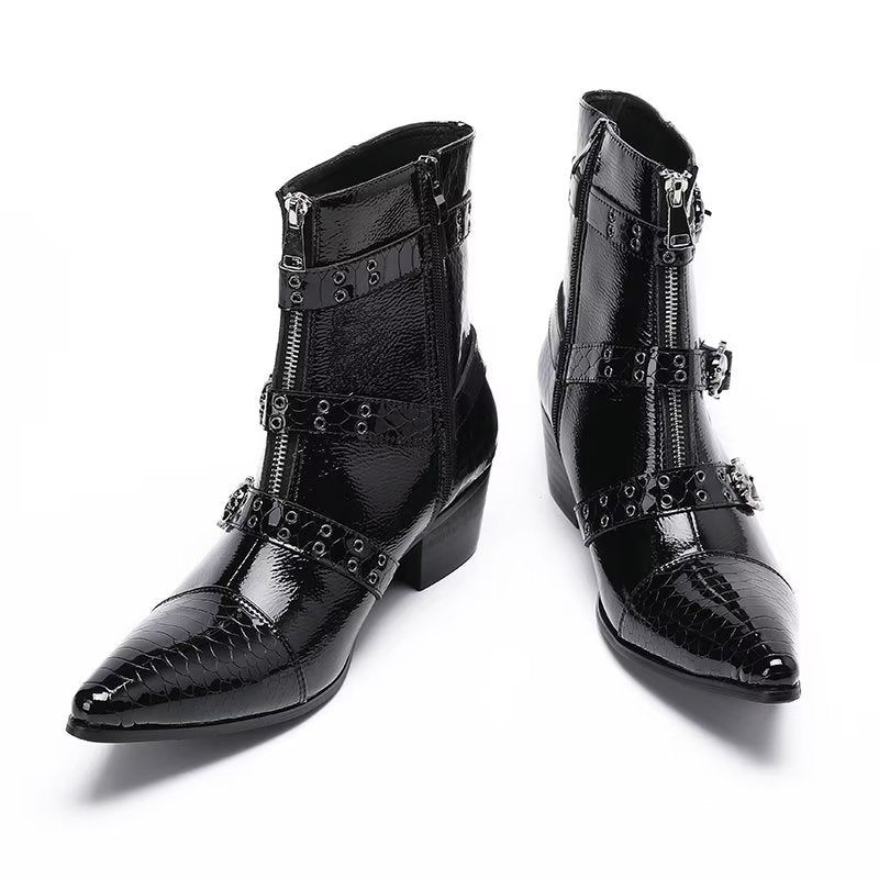 Botas Masculinas Com Estampa Sociais Couro - Preto