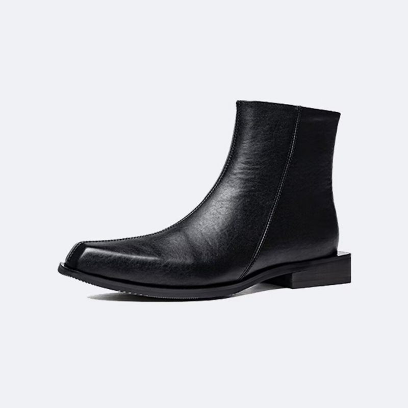 Botas Masculinas Com Fivela E Bico Redondo - Preto