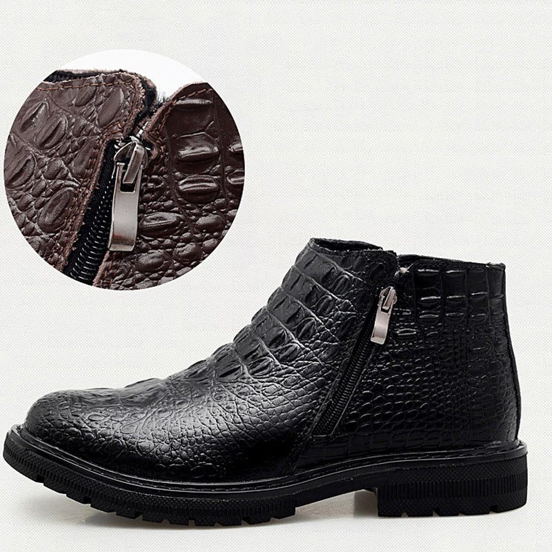 Botas Masculinas Com Padrão Crocodilo Botins Motociclista - Preto