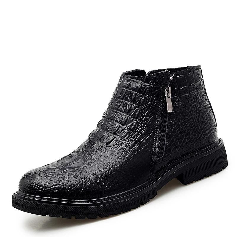 Botas Masculinas Com Padrão Crocodilo Botins Motociclista - Preto