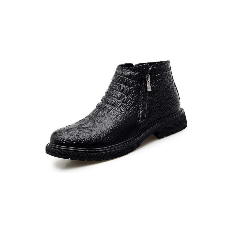 Botas Masculinas Com Padrão Crocodilo Botins Motociclista - Preto