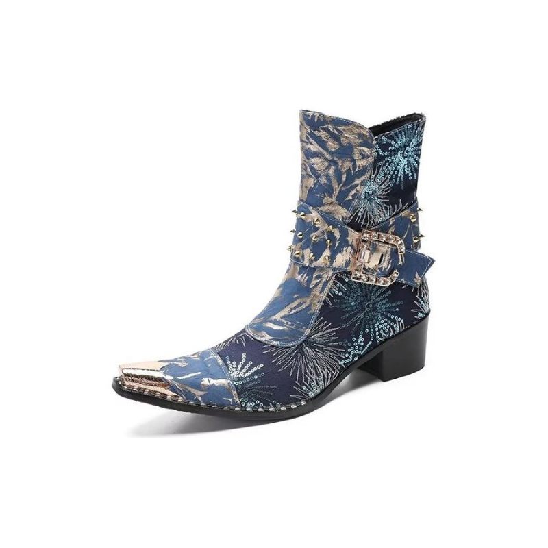 Botas Masculinas Com Rebite E Salto Alto - Azul