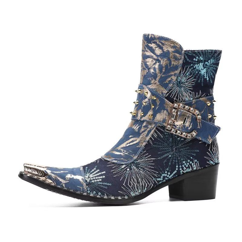 Botas Masculinas Com Rebite E Salto Alto - Azul