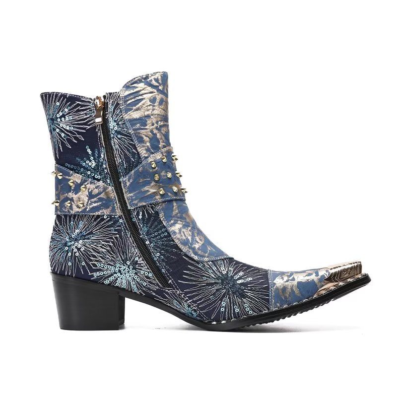 Botas Masculinas Com Rebite E Salto Alto - Azul