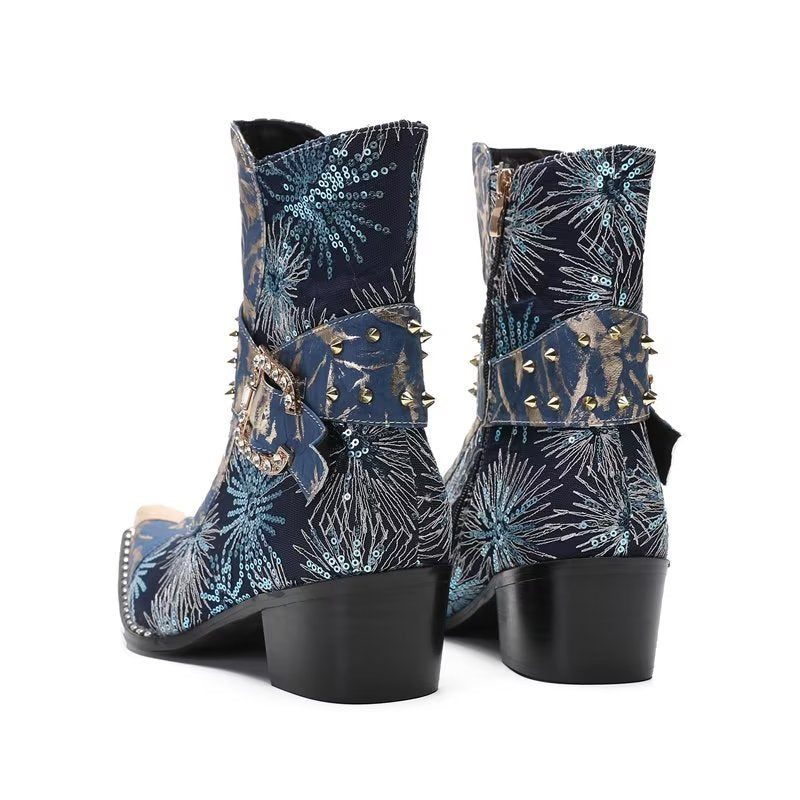 Botas Masculinas Com Rebite E Salto Alto - Azul