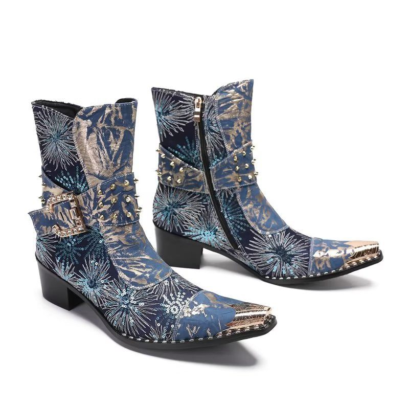 Botas Masculinas Com Rebite E Salto Alto - Azul