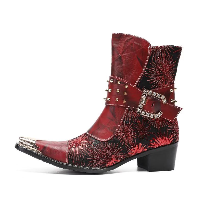 Botas Masculinas Com Rebite E Salto Alto - Vermelho