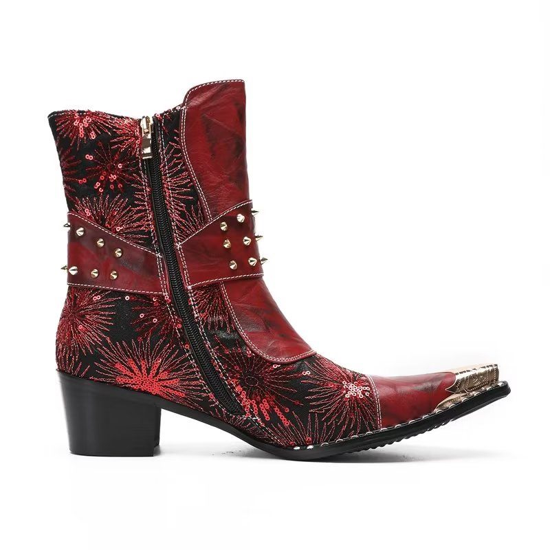 Botas Masculinas Com Rebite E Salto Alto - Vermelho