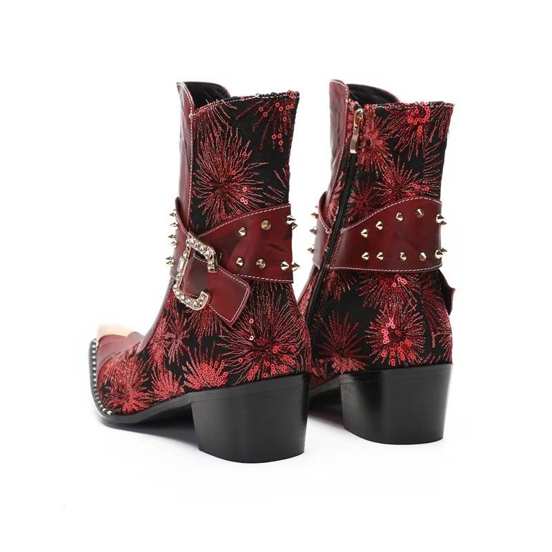 Botas Masculinas Com Rebite E Salto Alto - Vermelho