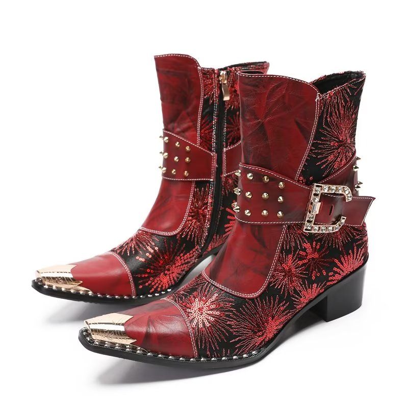 Botas Masculinas Com Rebite E Salto Alto - Vermelho