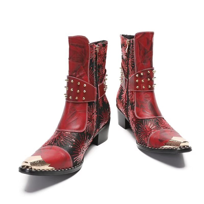 Botas Masculinas Com Rebite E Salto Alto - Vermelho