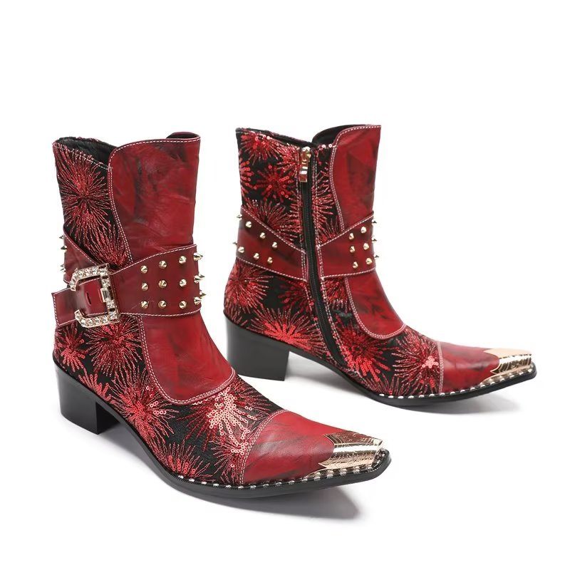 Botas Masculinas Com Rebite E Salto Alto - Vermelho