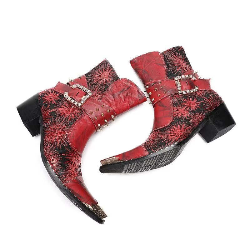 Botas Masculinas Com Rebite E Salto Alto - Vermelho