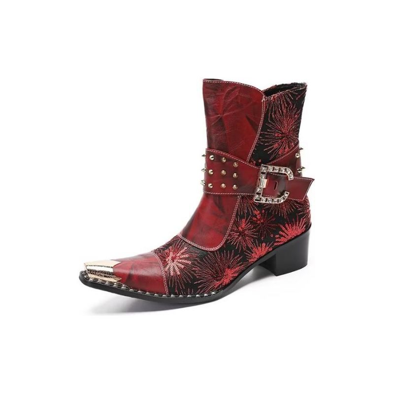 Botas Masculinas Com Rebite E Salto Alto - Vermelho