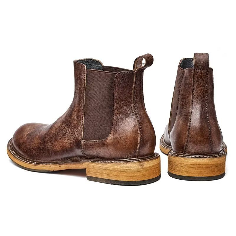 Botas Masculinas Com Relevo Elegante E Slip-on - Café