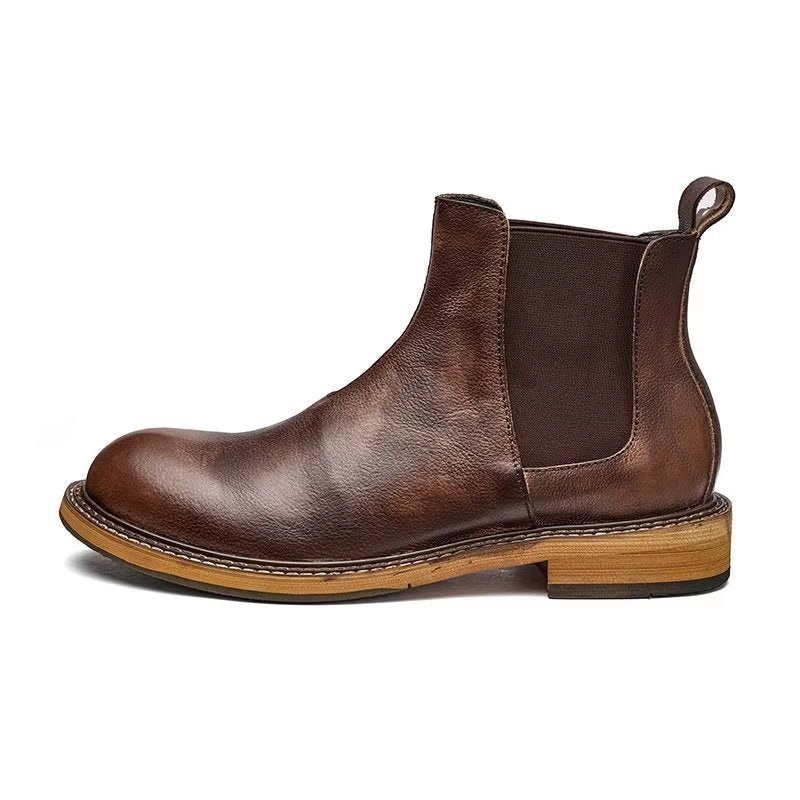 Botas Masculinas Com Relevo Elegante E Slip-on - Café