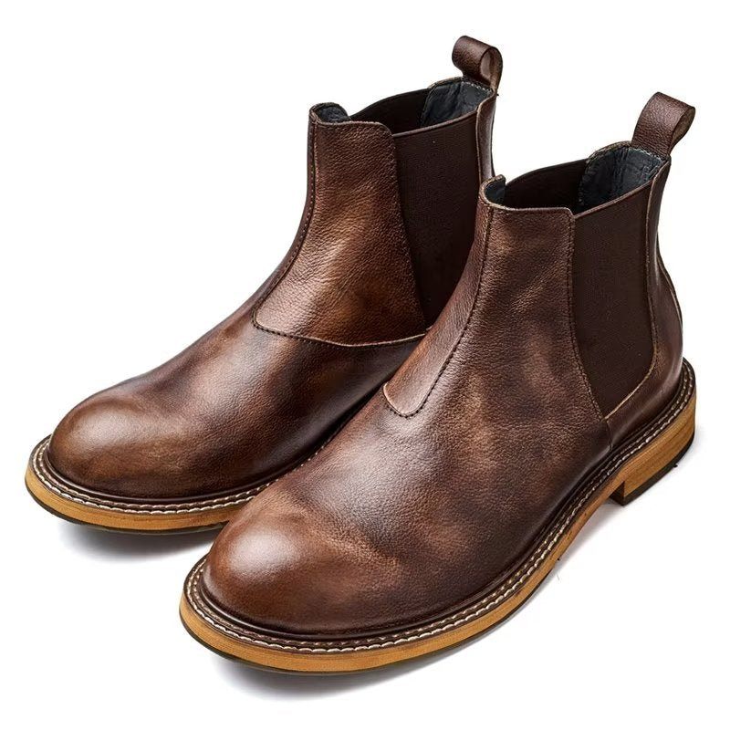 Botas Masculinas Com Relevo Elegante E Slip-on - Café