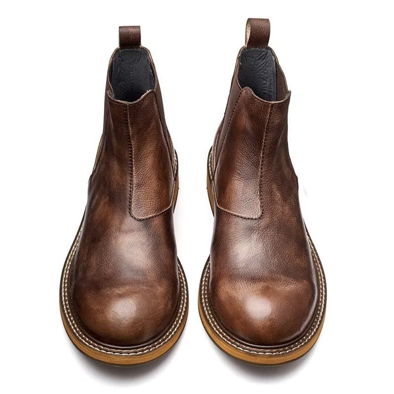 Botas Masculinas Com Relevo Elegante E Slip-on - Café