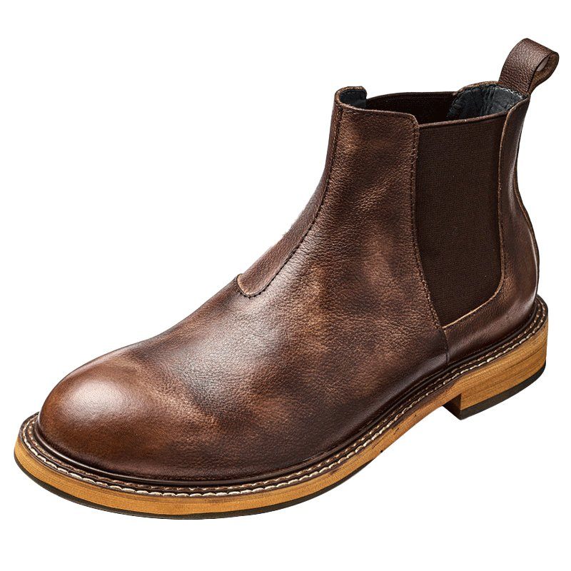 Botas Masculinas Com Relevo Elegante E Slip-on - Café