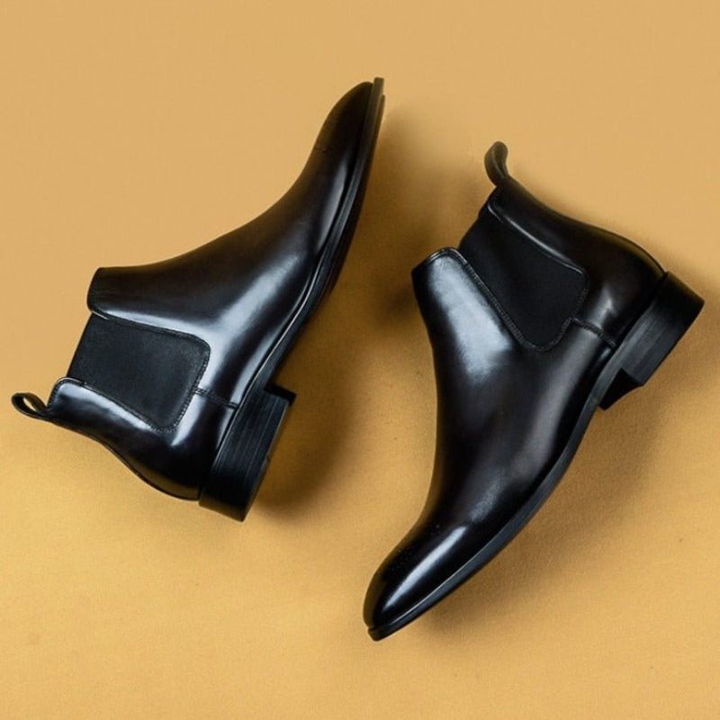 Botas Masculinas Com Salto Plano E Cano Curto - Preto