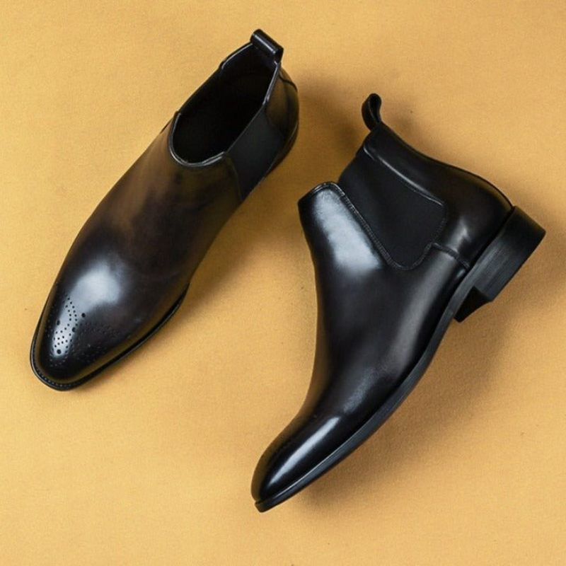 Botas Masculinas Com Salto Plano E Cano Curto - Preto