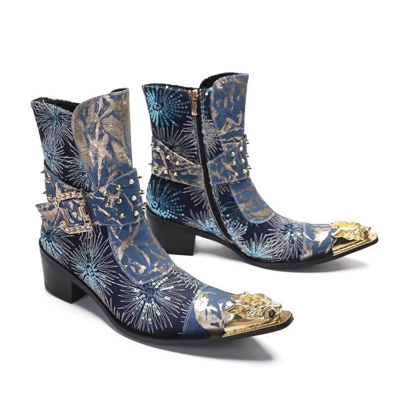 Botas Masculinas Com Salto Rebite - Azul