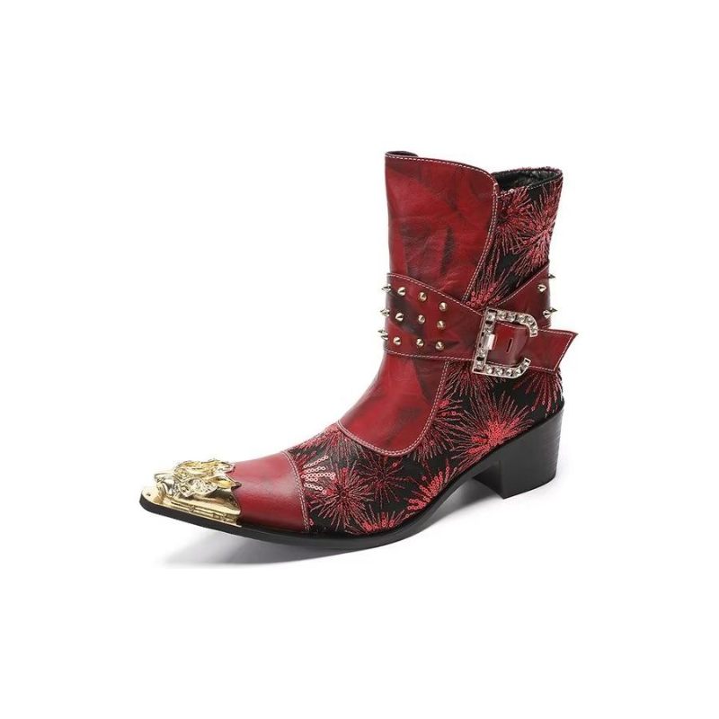 Botas Masculinas Com Salto Rebite - Vermelho