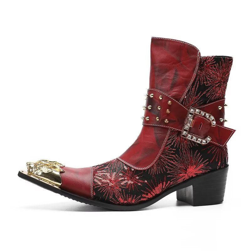 Botas Masculinas Com Salto Rebite - Vermelho