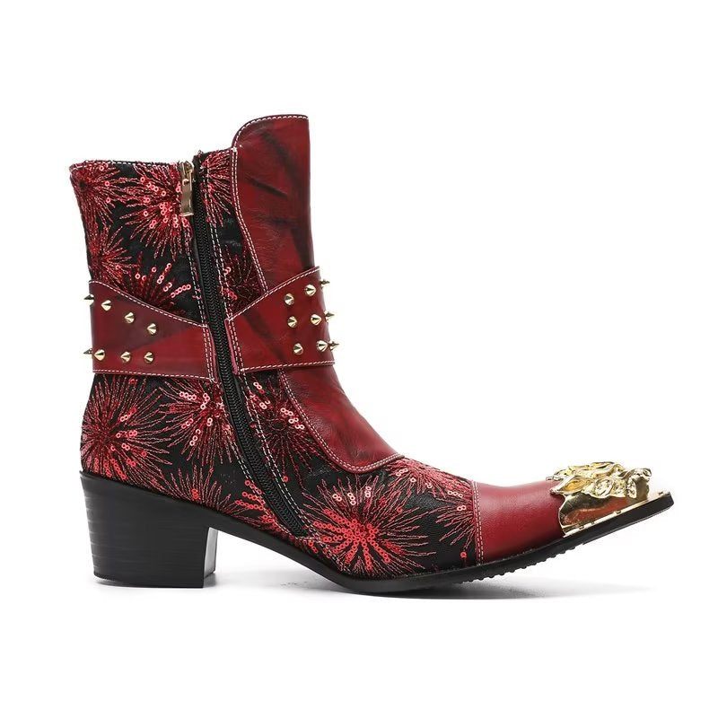 Botas Masculinas Com Salto Rebite - Vermelho