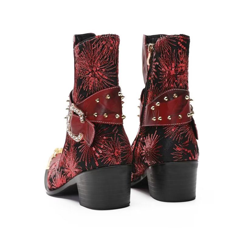 Botas Masculinas Com Salto Rebite - Vermelho