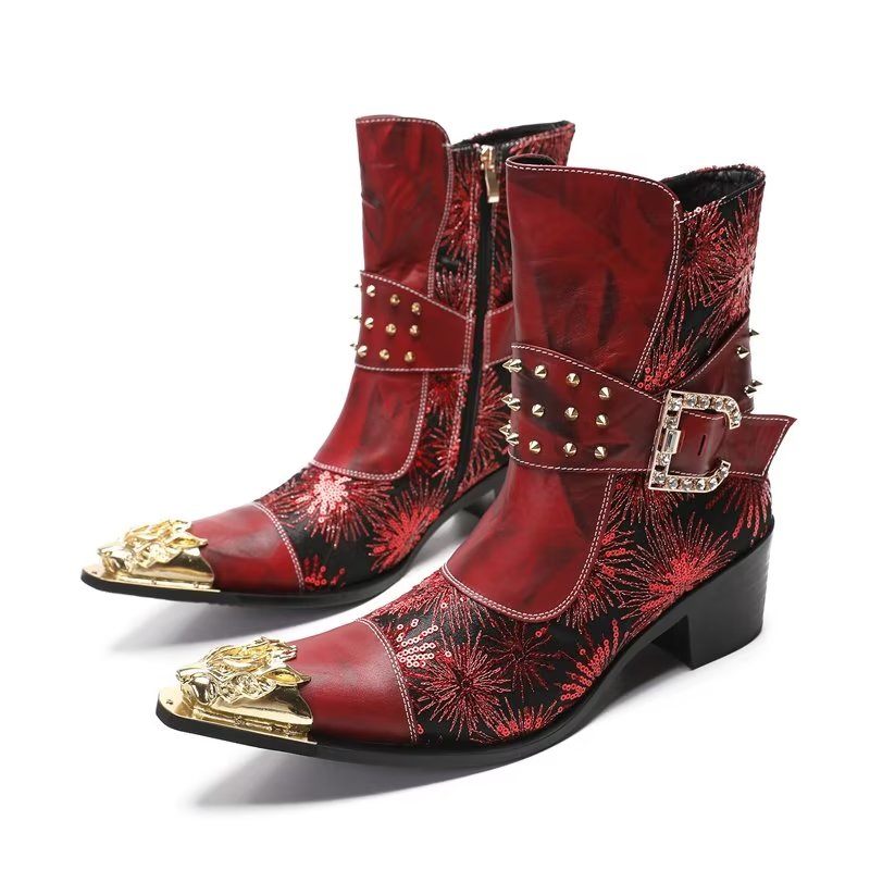 Botas Masculinas Com Salto Rebite - Vermelho