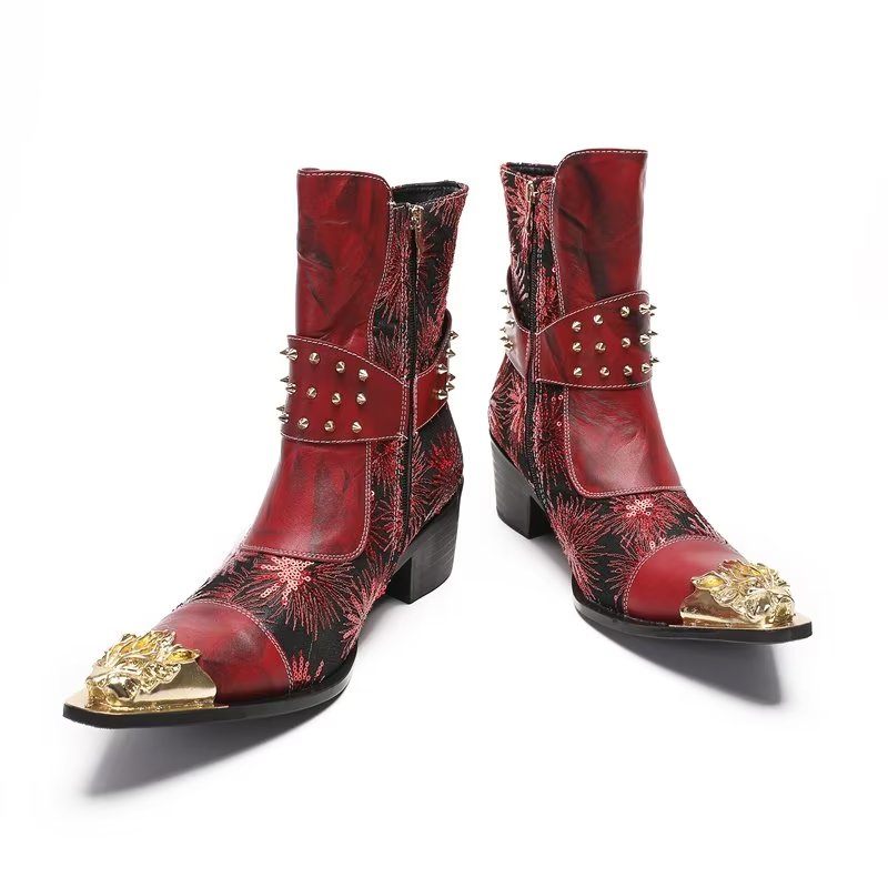 Botas Masculinas Com Salto Rebite - Vermelho